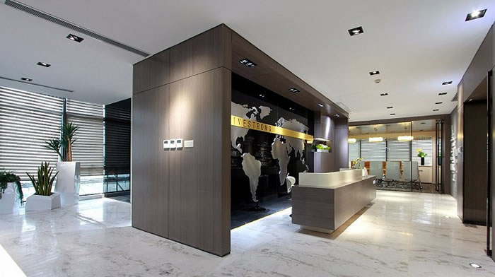 高端寫字樓辦公室前臺空間設(shè)計效果圖