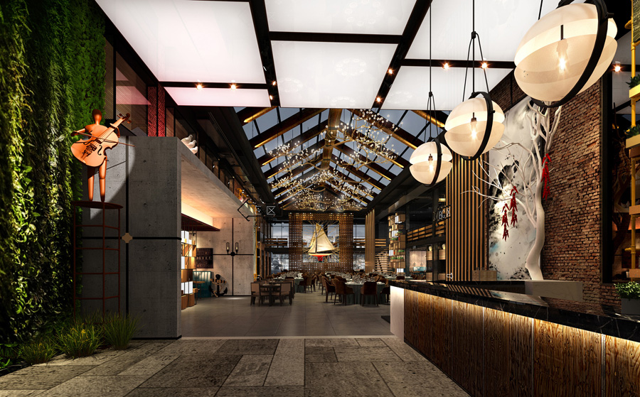 工業(yè)風(fēng)廠房餐廳裝修設(shè)計效果圖欣賞